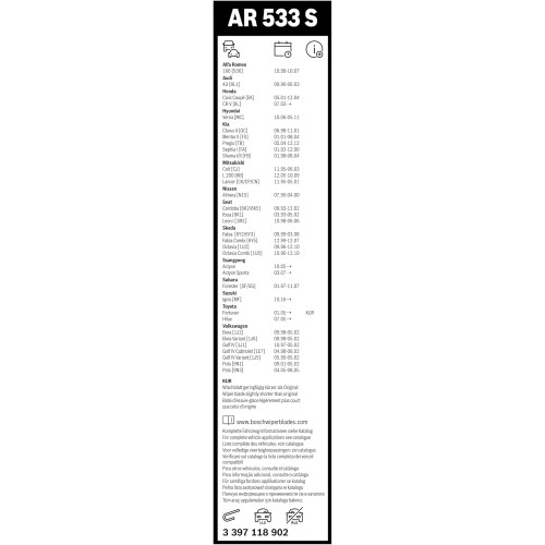 Склоочисник BOSCH Aerotwin безкаркасний комплект 530/475мм (3 397 118 902)