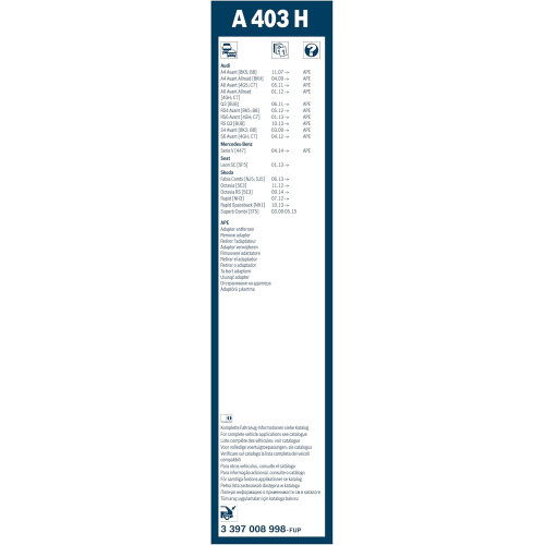 Склоочисник BOSCH Aerotwin Rear безкаркасний 400мм задній (3 397 008 998)