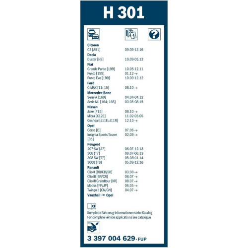Склоочисник Bosch каркасний 300мм задній  (3 397 004 629)