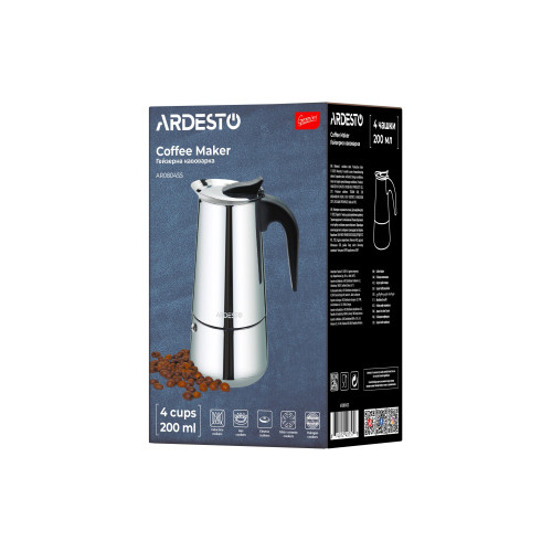 Гейзерна кавоварка ARDESTO Gemini Apulia, 0.2л, 4 чашки, нержавіюча сталь