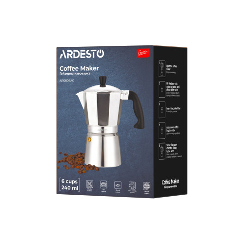 Гейзерна кавоварка ARDESTO Gemini Cremona, 0.24л, 6 чашок, алюміній