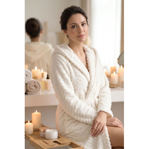 Халат жіночий ARDESTO Zigzag, розмір L/XL, 100% поліестер, білий