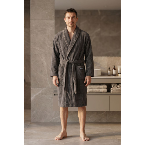 Халат чоловічий ARDESTO Stripe, розмір M/L, 100% поліестер, сірий