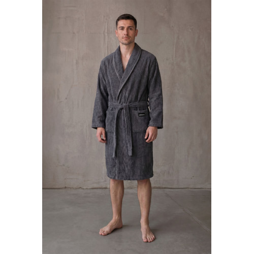 Халат чоловічий ARDESTO Stripe, розмір M/L, 100% поліестер, сірий