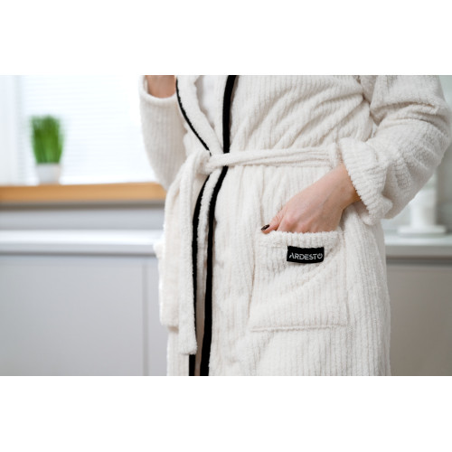 Халат жіночий ARDESTO Stripe, розмір L/XL, 100% поліестер, білий