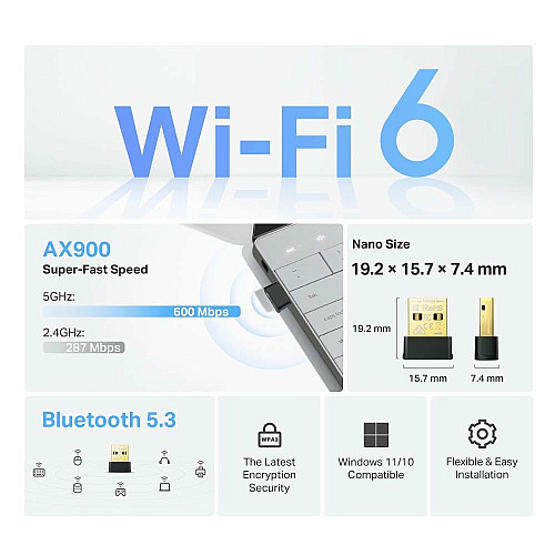 Адаптер WiFi TP-LINK Archer TX10UB nano AX900, USB, BT5.3