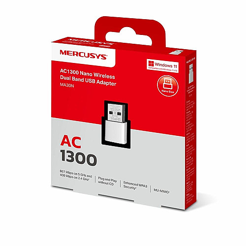 Адаптер WiFi MERCUSYS MA30N AC1300, USB