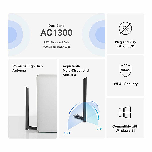 Адаптер WiFi MERCUSYS MA30H AC1300, USB