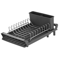 Сушарка для посуду з підставкою ARDESTO Minimalism 46.5x19.5x9.5см, пластик, хромоване залізо, сталь, сірий темний