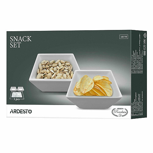 Набор для закусок ARDESTO, 3 предмета, фарфор, белый