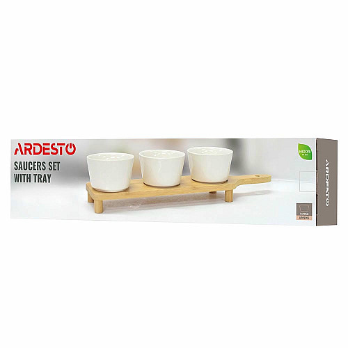 Набор соусников на подставке ARDESTO Midori, 3шт., 150мл, фарфор, бамбук