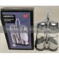 Набір для солі та перцю на підставці Ardesto Gemini, 12см, 3 предмети, нержавіюча сталь, скло, прозорий