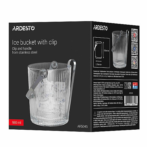 Ведро для льда со щипцами ARDESTO Iceberg 980мл, стекло, прозрачный