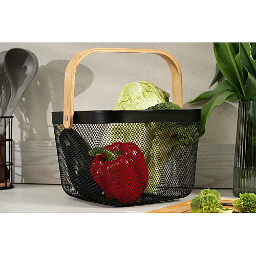 Корзина с ручкой ARDESTO Midori 25х24.5х18см, металл, бамбук, черный