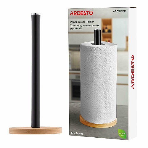Держатель для бумажных полотенец ARDESTO Midori 15х34см, металл, бамбук, черный