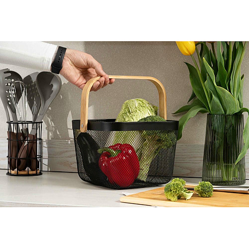 Корзина с ручкой ARDESTO Midori 25х24.5х18см, металл, бамбук, черный