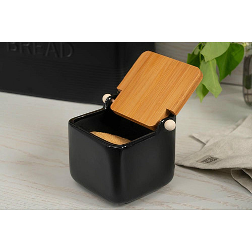 Цукорниця ARDESTO Midori 12х12х11см, 840мл, кераміка, бамбук, чорна