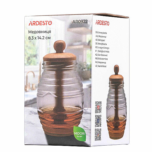 Медовниця ARDESTO Midori, 500мл, 8.3х14.2см, бамбук, скло