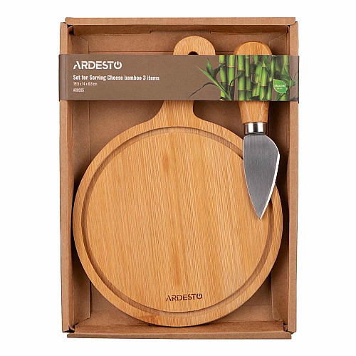 Набор для подачи сыра ARDESTO Midori, 2 предмета, 19.5х14х0.8см, бамбук, нержавеющая сталь