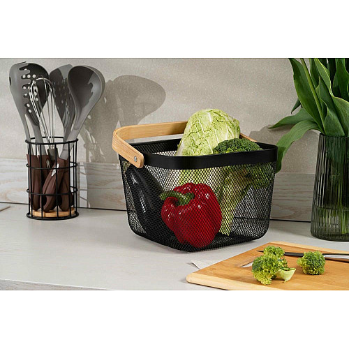 Корзина с ручкой ARDESTO Midori 25х24.5х18см, металл, бамбук, черный