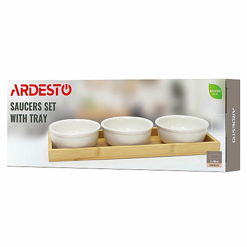 Набор соусников на подставке ARDESTO Midori, 3шт., 160мл, фарфор, бамбук