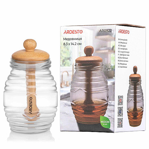 Медовниця ARDESTO Midori, 500мл, 8.3х14.2см, бамбук, скло