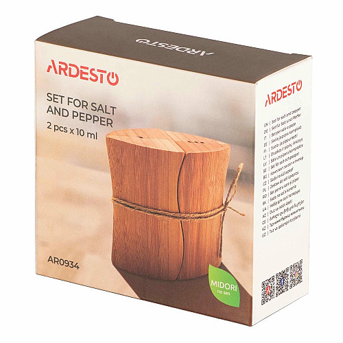 Набор для соли и перца ARDESTO Midori, 2 предмета, 10мл, 9.5х4х9см, бамбук, пластик