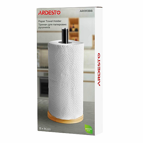 Держатель для бумажных полотенец ARDESTO Midori 15х34см, металл, бамбук, черный