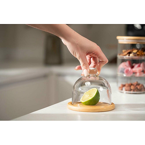 Блюдо з кришкою ARDESTO, 12см, бамбук, скло, прозорий