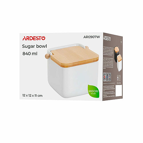 Цукорниця ARDESTO Midori 12х12х11см, 840мл, кераміка, бамбук, біла