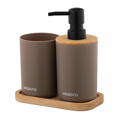 Набор для ванной комнаты ARDESTO Minimalism 360мл, 3 предмета, полипропилен, бамбук, тауп.