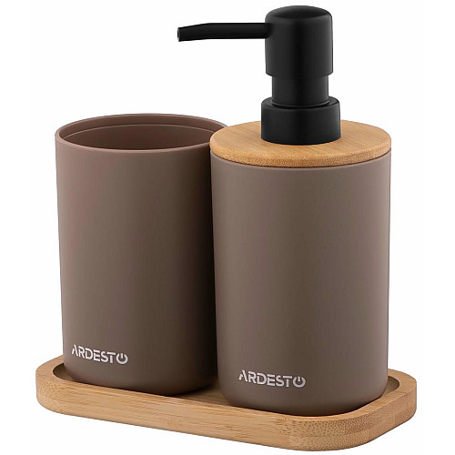 Набор для ванной комнаты ARDESTO Minimalism 360мл, 3 предмета, полипропилен, бамбук, тауп.