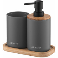 Набір для ванної кімнати ARDESTO Minimalism 360мл, 3 предмети, поліпропілен, бамбук, сірий темний