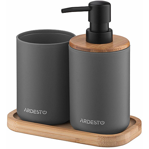 Набор для ванной комнаты ARDESTO Minimalism 360мл, 3 предмета, полипропилен, бамбук, серый.