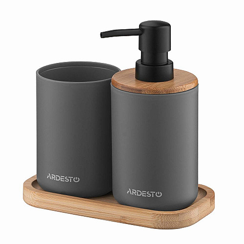 Набор для ванной комнаты ARDESTO Minimalism 360мл, 3 предмета, полипропилен, бамбук, серый.