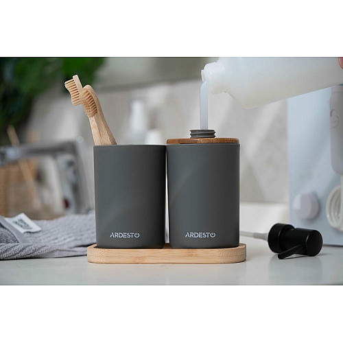 Набор для ванной комнаты ARDESTO Minimalism 360мл, 3 предмета, полипропилен, бамбук, серый.