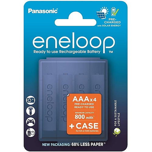 Аккумулятор Panasonic Eneloop NI-MH AAA 800 мАч, 4 шт, с кейсом для хранения