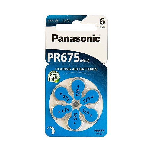 Батарейка Panasonic воздушно-цинковая PR675H(675A, AC675E/EZ, ZA675, DA675), блистер, 6 шт