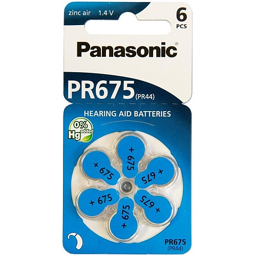 Батарейка Panasonic воздушно-цинковая PR675H(675A, AC675E/EZ, ZA675, DA675), блистер, 6 шт