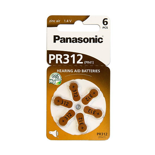 Батарейка Panasonic воздушно-цинковая PR312(312A, AC312E/EZ, PR312H, PR41, ZA312, DA312) блистер, 6 шт.