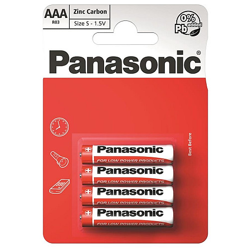 Батарейка Panasonic RED ZINC вугільно-цинкова AAA(R3) блістер, 4 шт.