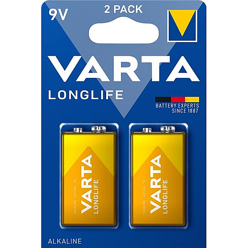 Батарейка Varta Longlife щелочная 6LR61(6LF22, MN1604, MX1604, Крона) блистер, 2 шт