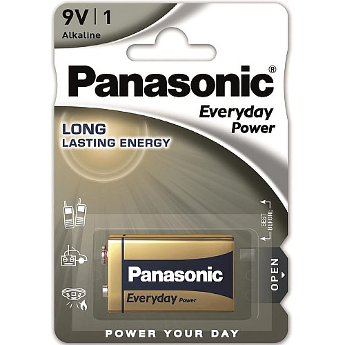 Батарейка Panasonic EVERYDAY POWER щелочная 6LR61(6LF22, MN1604, MX1604, Крона) блистер, 1 шт.