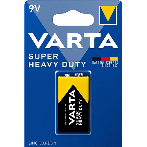 Батарейка Varta Super Heavy Duty угольно-цинковая 6F22 (6LR61, MN1604, MX1604, Крона) блистер, 1 шт