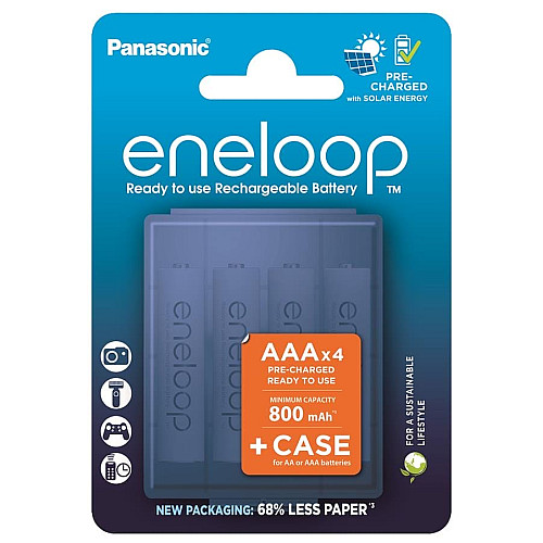 Аккумулятор Panasonic Eneloop NI-MH AAA 800 мАч, 4 шт, с кейсом для хранения