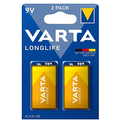 Батарейка Varta Longlife щелочная 6LR61(6LF22, MN1604, MX1604, Крона) блистер, 2 шт