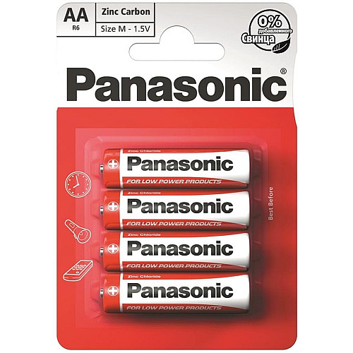 Батарейка Panasonic RED ZINC угольно-цинковая AA(R6) блистер, 4 шт.