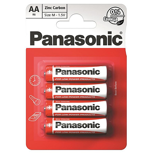 Батарейка Panasonic RED ZINC угольно-цинковая AA(R6) блистер, 4 шт.