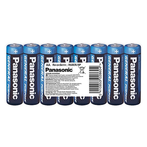 Батарейка Panasonic GENERAL PURPOSE вугільно-цинкова AA(R6) плівка, 8 шт.