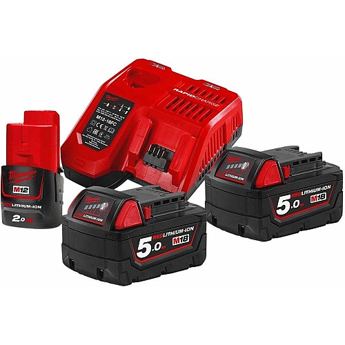 Набор аккумулятора и зарядного устройства Milwaukee NRG-502 12В 1х2А час Redlithium M12 18В 2х5А час Redlithium M18 ЗП M12-18FC